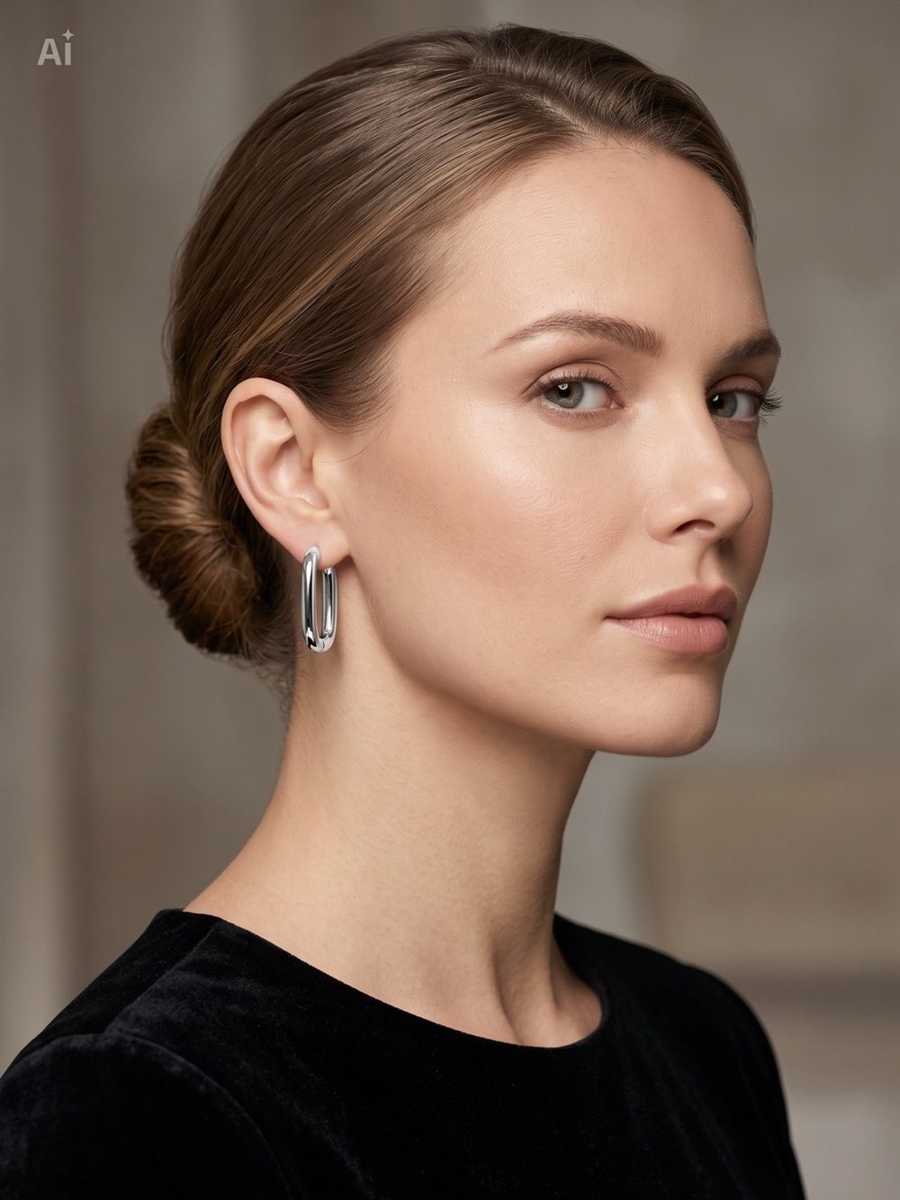 EUC Balenciaga Oval Clasped Silver Toned Earrings